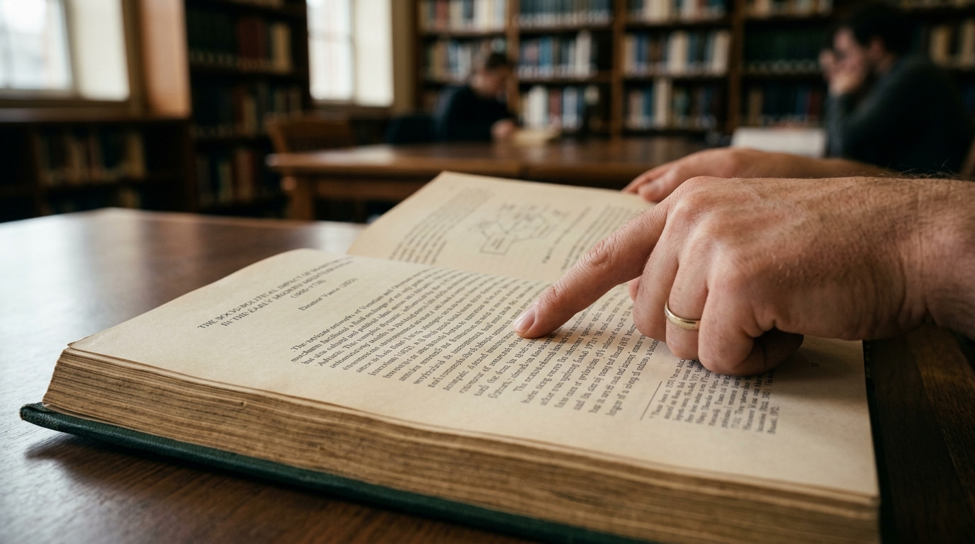 Detail View of Researcher Reading Thesis